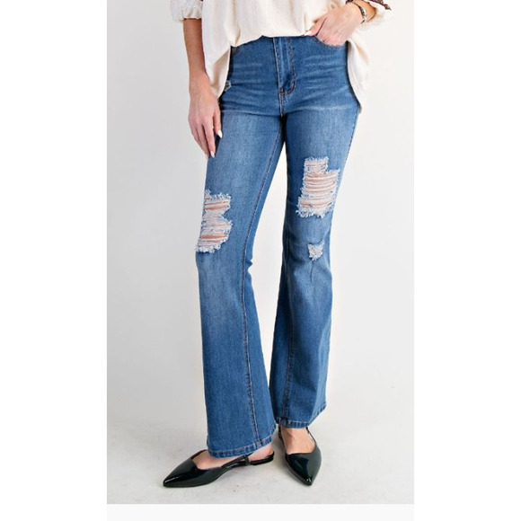 Easel Stretch Washed Denim Distressed Pants Size Small - Picture 1 of 4